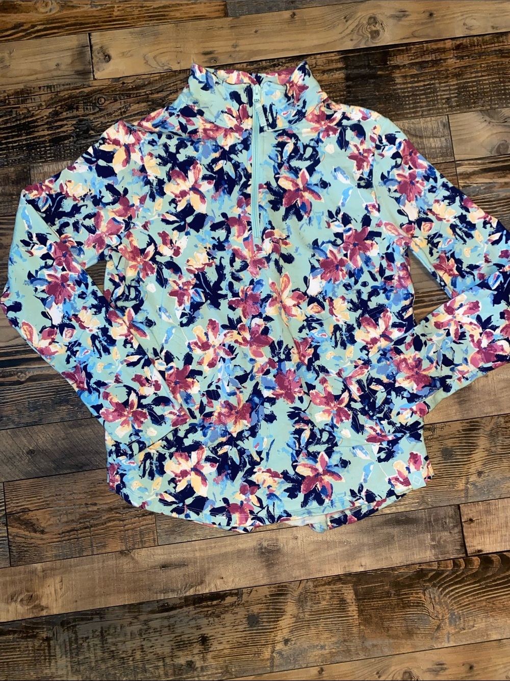 Vera Bradley Floral Quarter-Zip Pullover in Light Blue with Pink & Navy